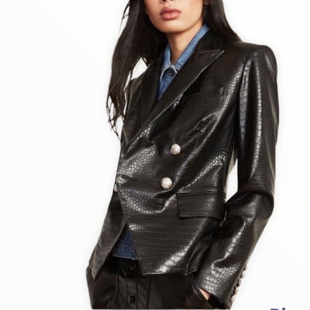 Women’s Veronica Beard Gail Dickey Faux Leather Jacket Blazer Black Size 12